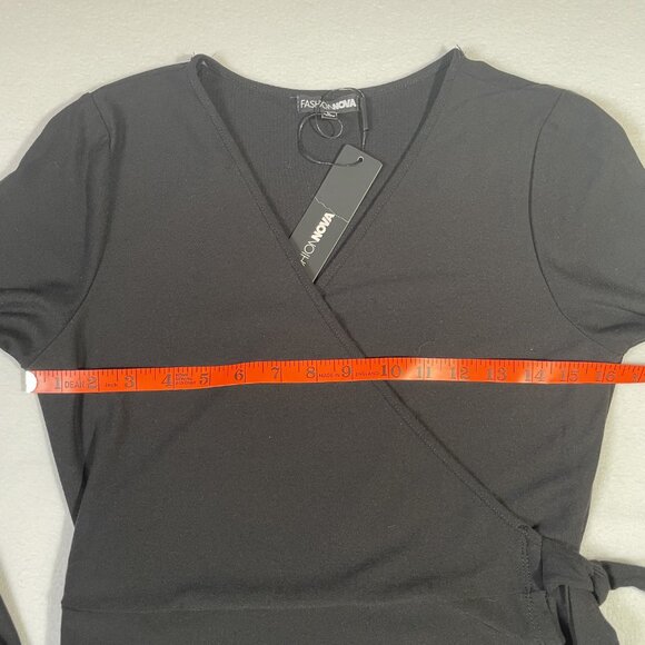 Fashion Nova Layla Fit & Flare Wrap Dress Mini V Neck Long Sleeves Black Size L - Picture 7 of 16